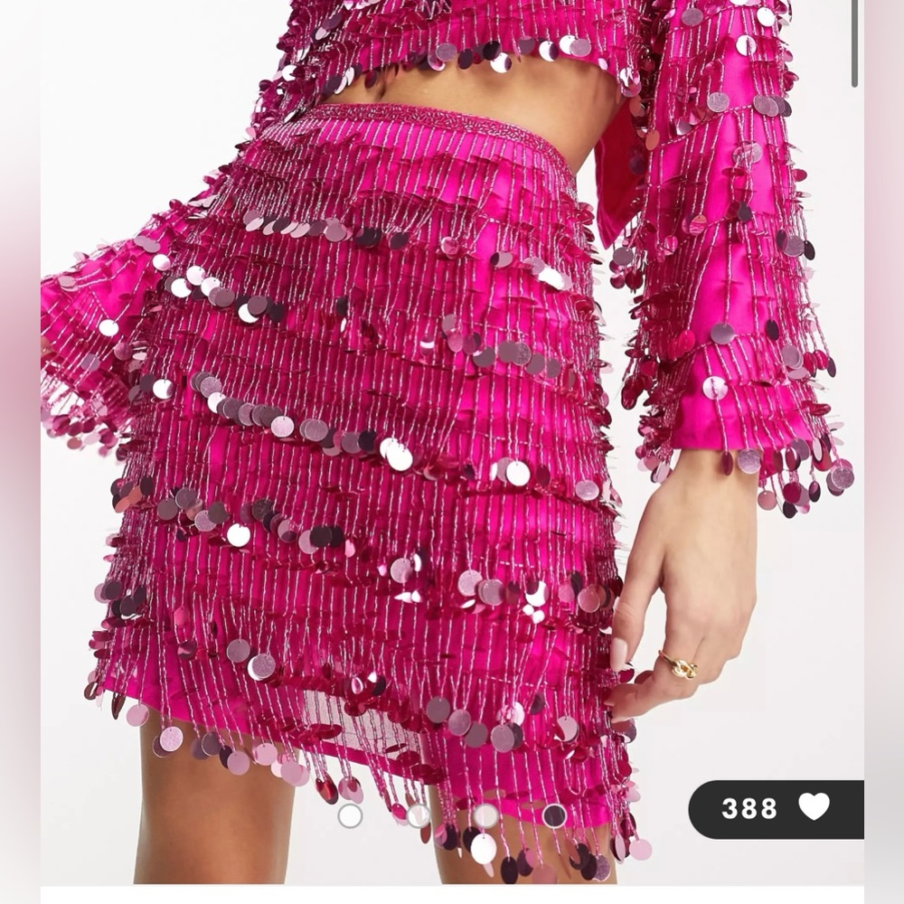 ASOS Pink Fringe Sequin Skirt, size 10